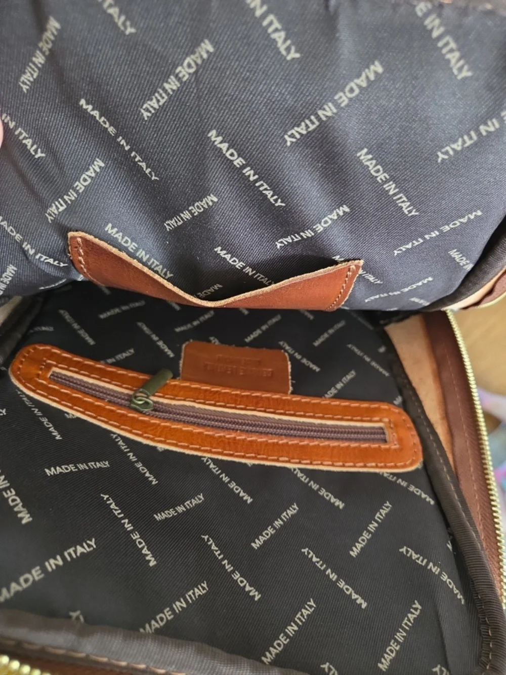 Vera Pelle Glossy Multi Color Leather Backpack Rare Euc Made In Italy